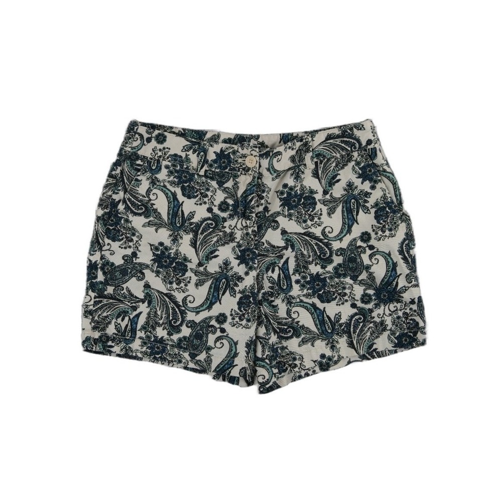 Ann Taylor LOFT Shorts Women's Size 6 Cream Blue Paisley Floral 100% Cotton